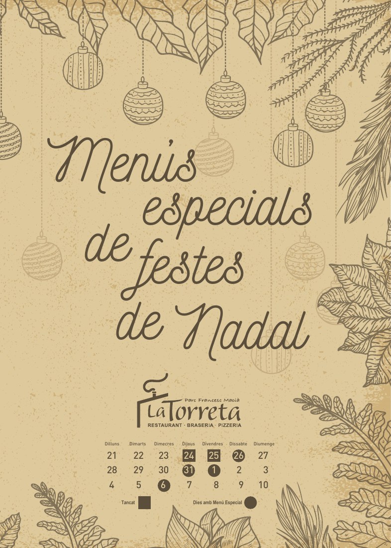 Portada del menú de festes de Nadal de La Torreta